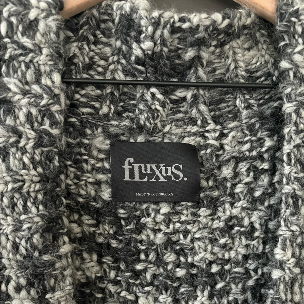 Fluxus Wool Alpaca Blend Shawl Salt & Pepper Knit Woven Chunky Oversized Coat XS
